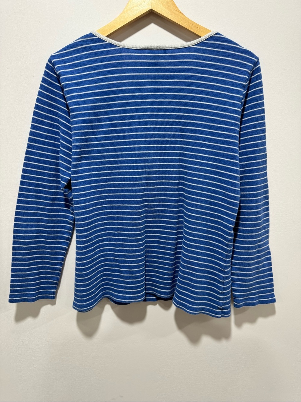 J.Jill Blue‎ White Striped Henley Top 100% Cotton Long Sleeve Size L - Picture 2 of 5